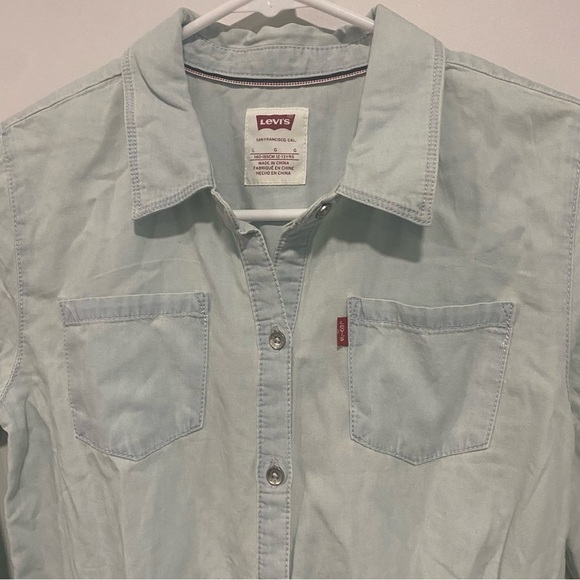 Girl’s Button Up Long Sleeve Dress Distressed Denim Look - Levi’s Blue Size L - Picture 3 of 8